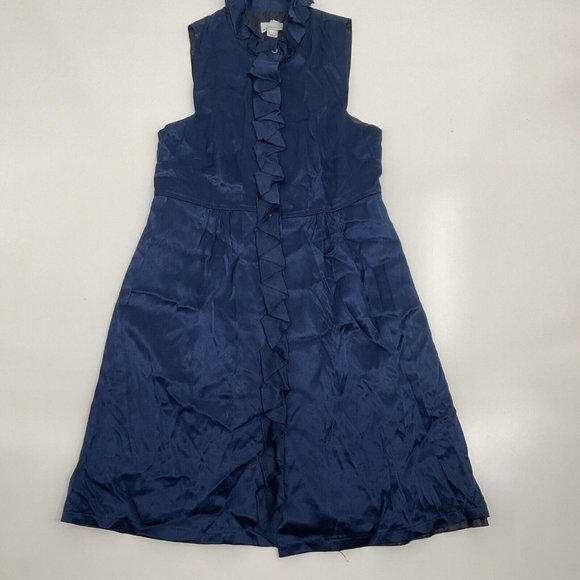 Vintage Debra Rodman Women Blue Casual Dress Size 6 Button Up Ruffles 100% Silk - Picture 1 of 11